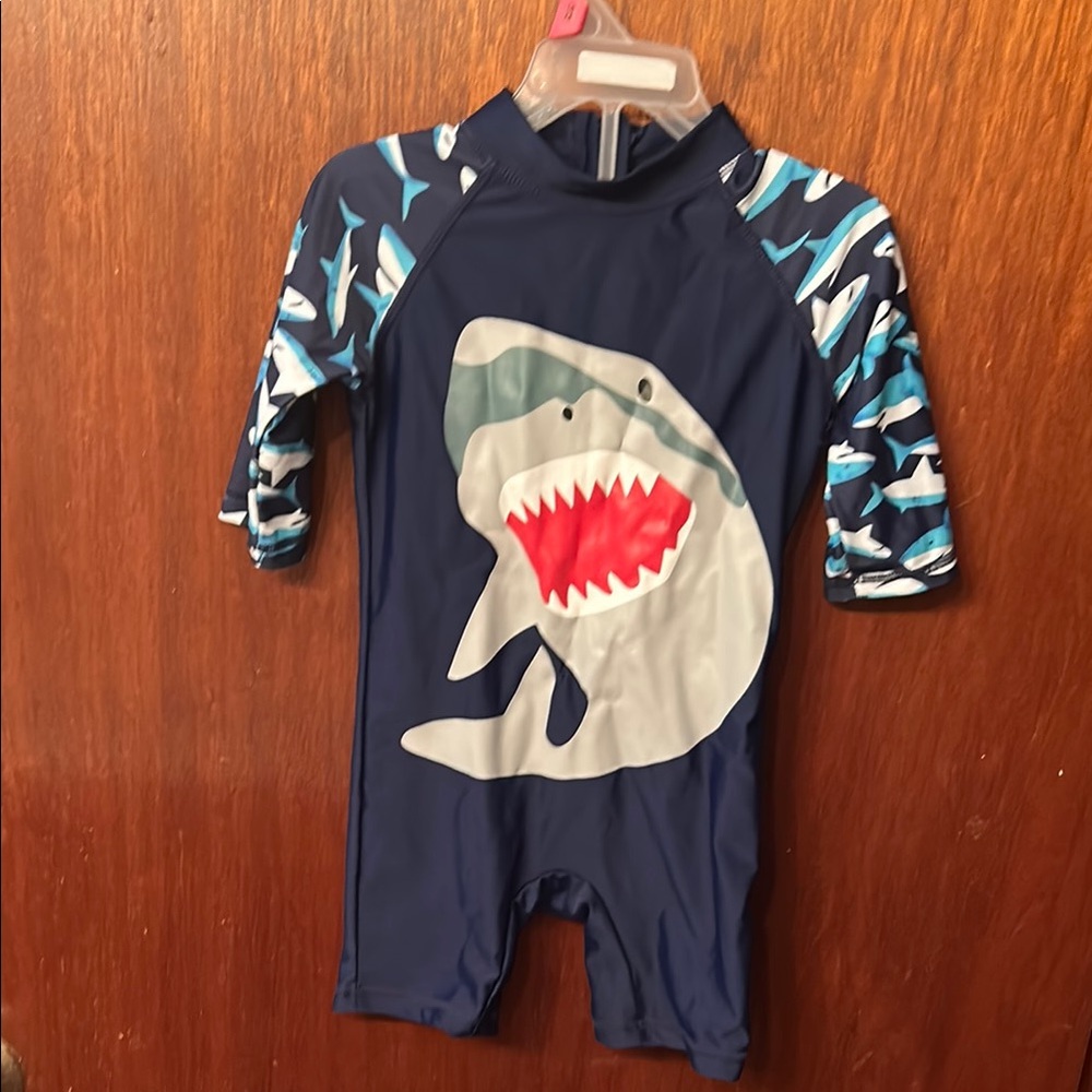 Child of Mine Blue and White Rashguard with Shark Design